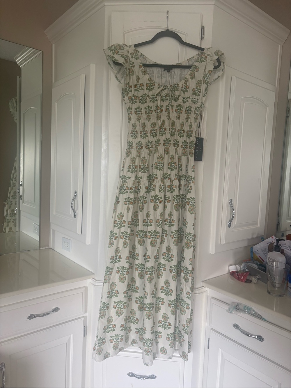 Tracy Evans Cream Maxi Dress with Green Floral Motif
